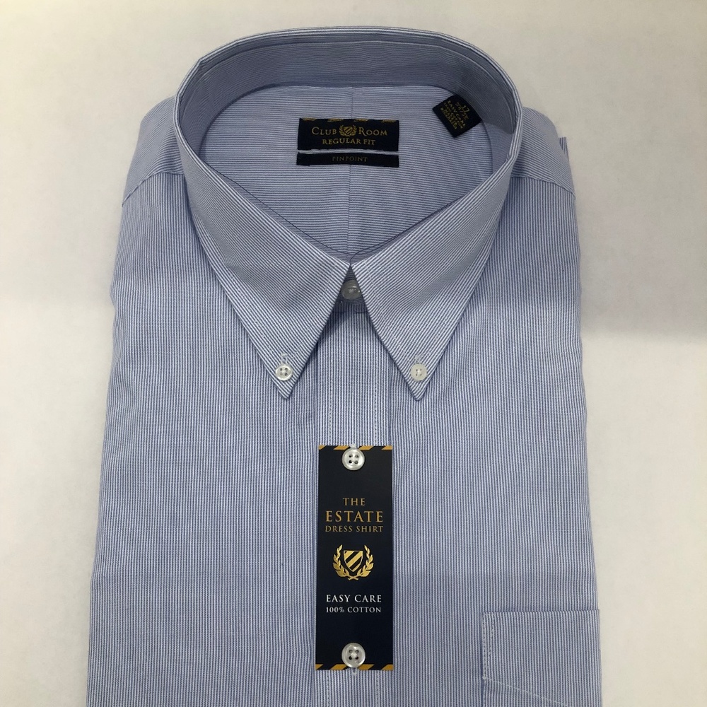 PREMIUM CLUB ROOM BLUE PINSTRIPE DRESS SHIRT, CREATED FOR MACY'S SIZE 17  34/35